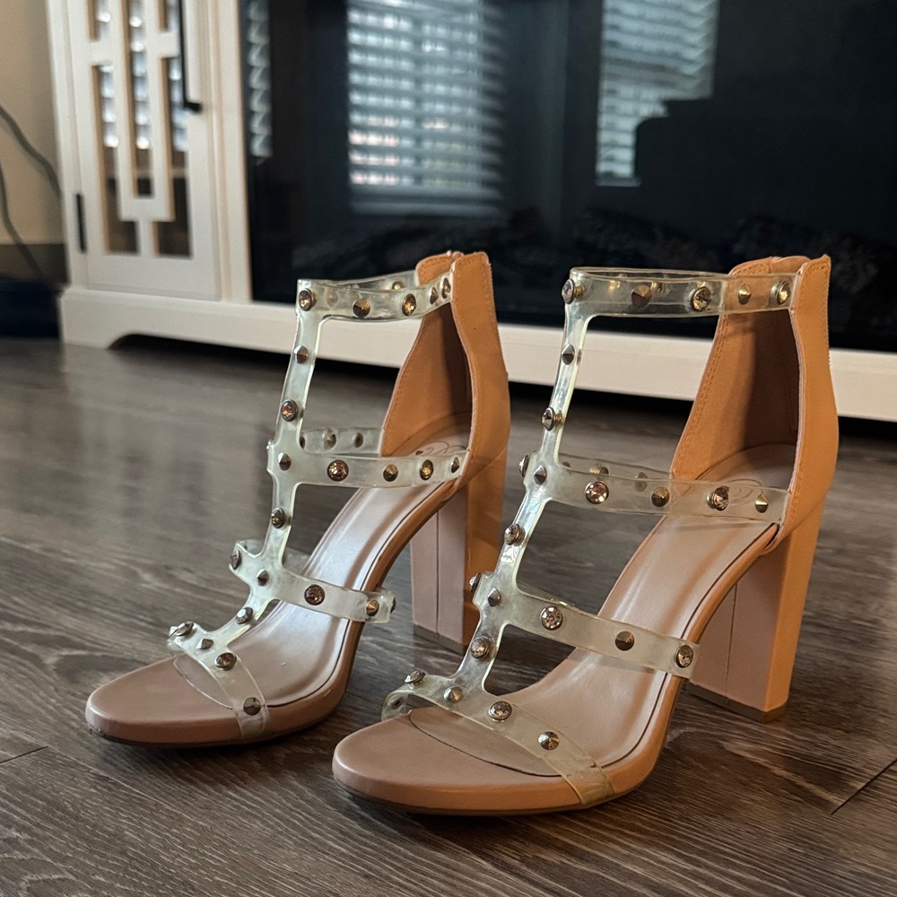 Zara Tan and Cream Studded Heels